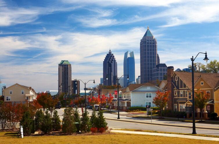 Houses against the midtown. Atlanta, GA. USA