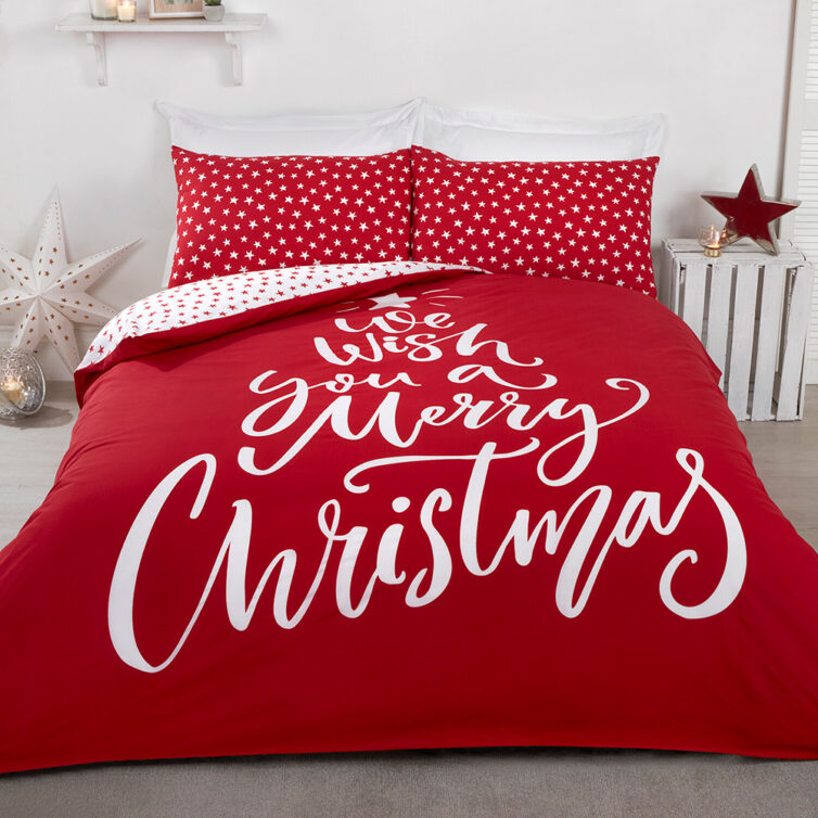 Wish A Merry Christmas Duvet Cover and Pillowcase Set - TheRange.co.uk