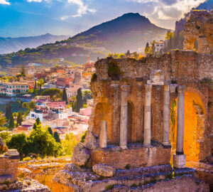 The Ruins of Taormina Theater at Sunset. Sicily.