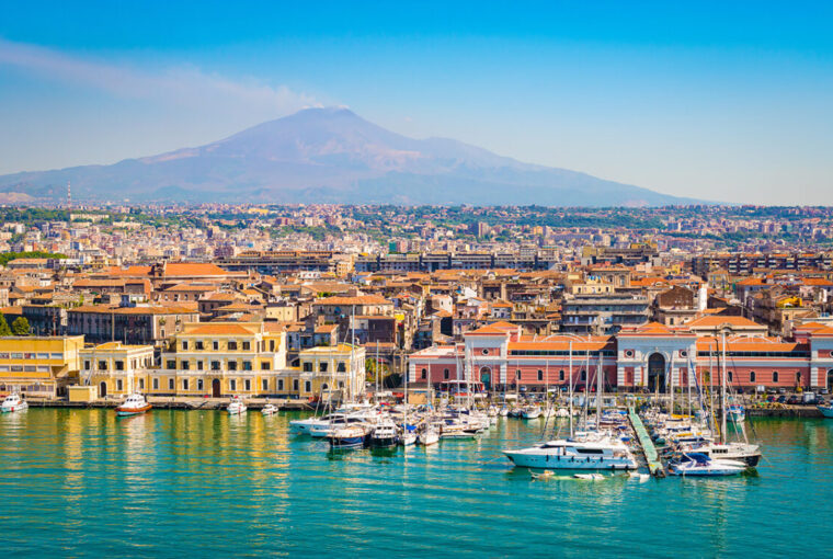 Catania Sicily, Italy. Mount Etna in the background