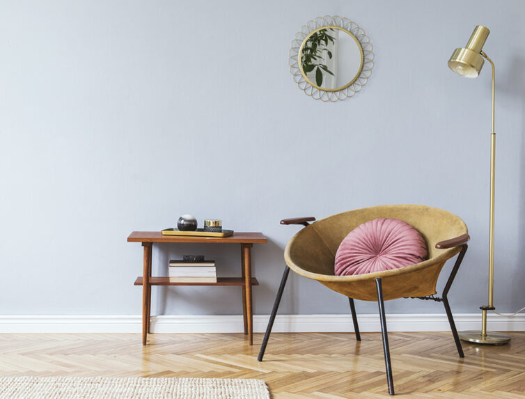 Herringbone flooring with stylish seat