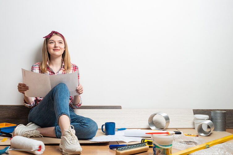 Women sat with tools for home improvement DIY