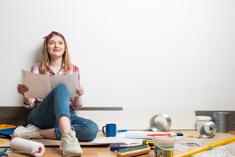 Women sat with tools for home improvement DIY