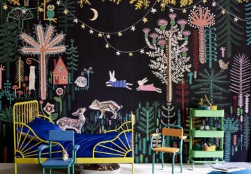 Annie Sloan Kids bedroom Chalk Paint mural by Lucy Tiffney in Athenian Black, Antibes and Barcelona.