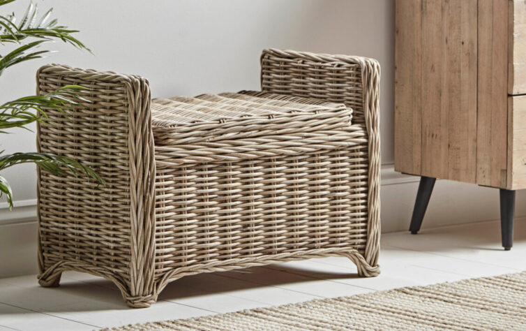 Cox & Cox Round Rattan Storage Bench