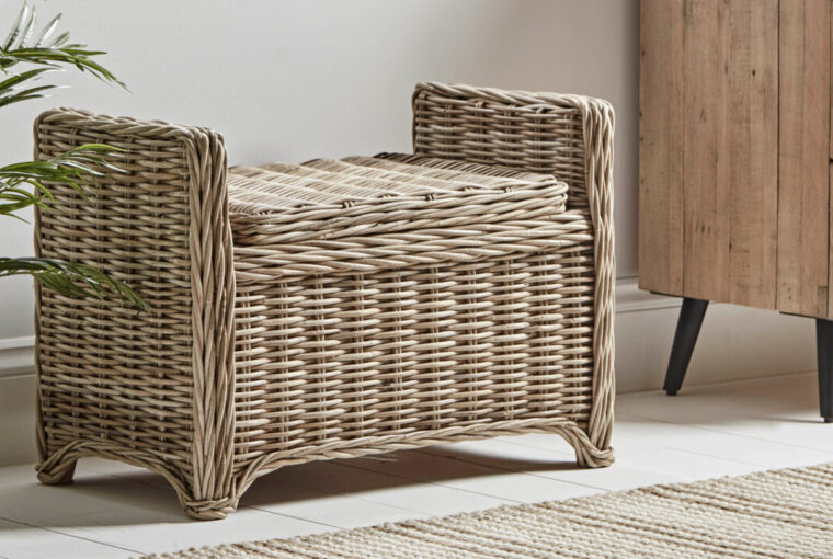 Cox & Cox Round Rattan Storage Bench