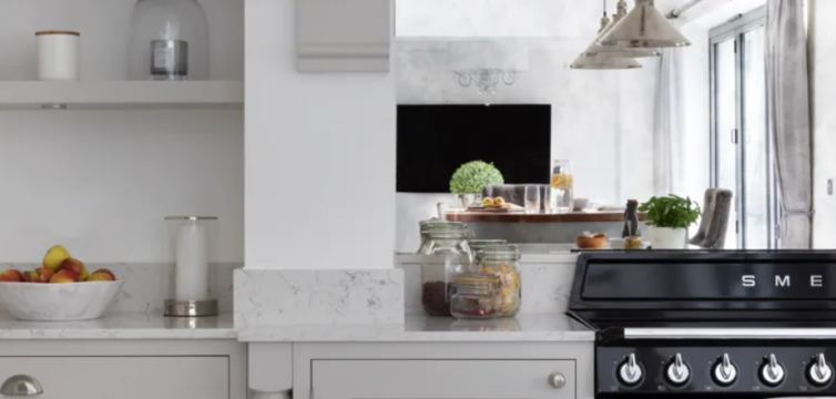 White kitchen with kitchen appliances - oven