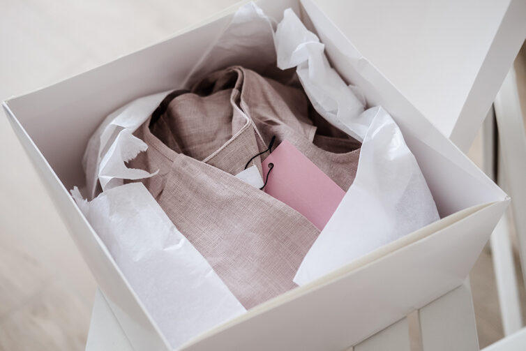 Linen clothing wrapped in box