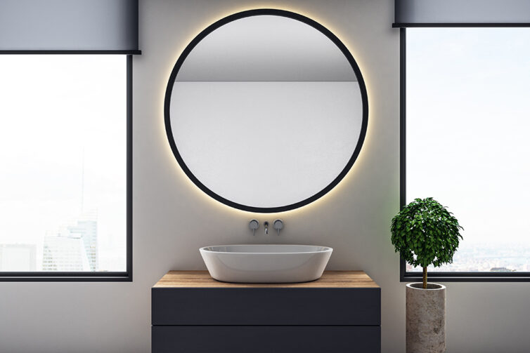 Large bathroom mirror with LED lighting