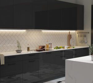 Dark kitchen cabinets with LED Strip lighting