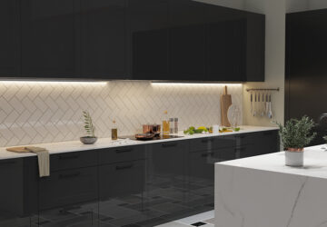 Dark kitchen cabinets with LED Strip lighting