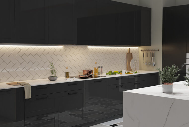 Dark kitchen cabinets with LED Strip lighting