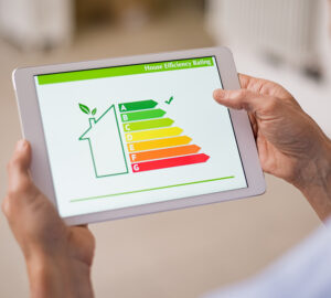 Energy efficiency house chart on tablet