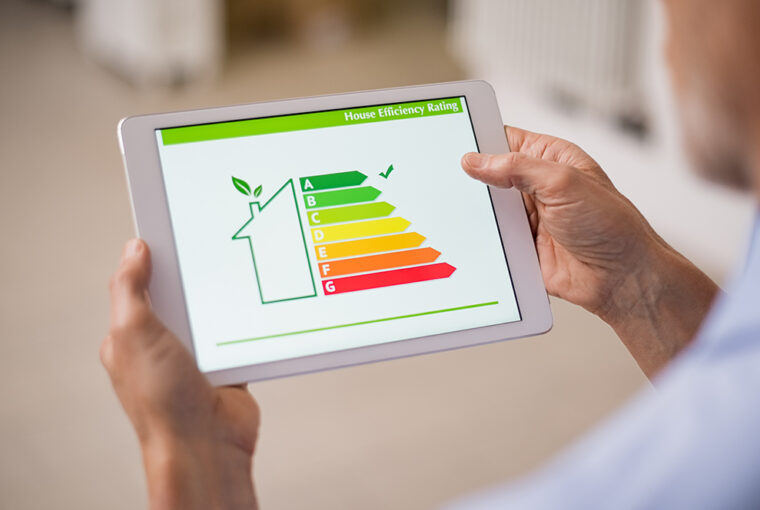 Energy efficiency house chart on tablet