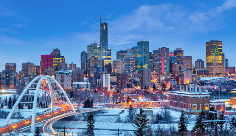 Canada - Edmonton Downtown Skyline Just After Sunset in the Winter