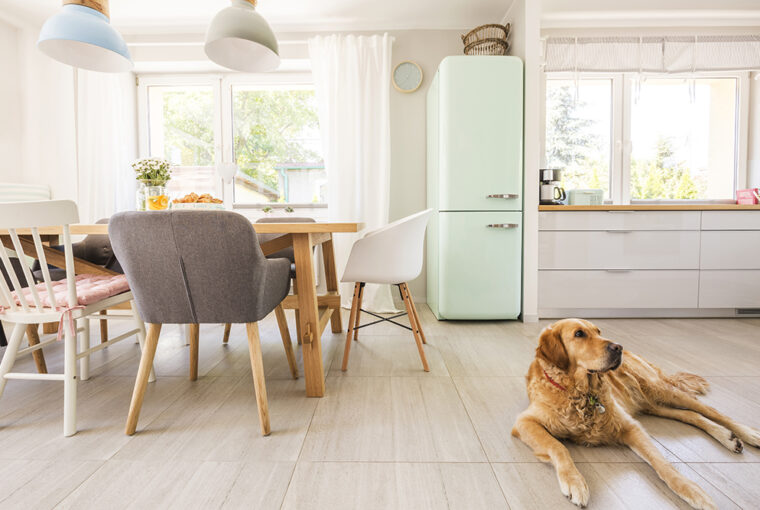 Scandi Kitchen with wooden dining table and mix of retro inspired chairs