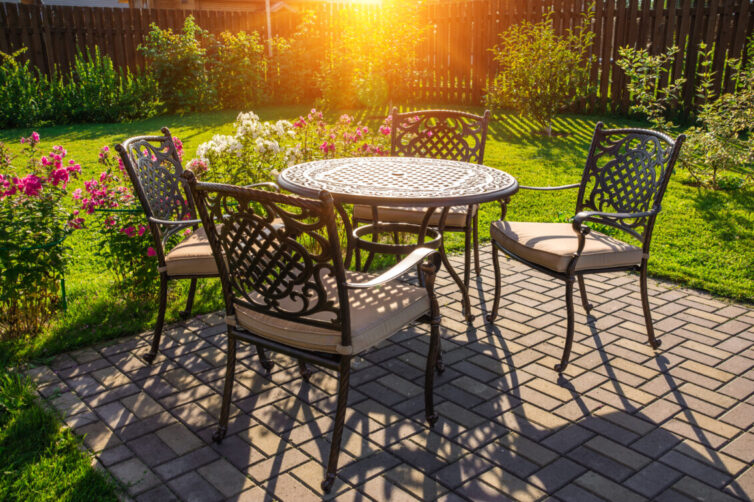 Metal garden table and chairs with comfy cushions