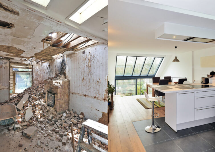 Modern open kitchen in renovated house