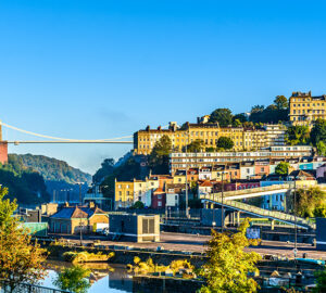 Clifton village in Bristol with Suspension bridge at background