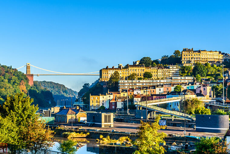 Clifton village in Bristol with Suspension bridge at background