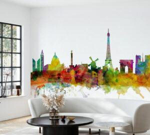 Paris skyline wall mural in office reception