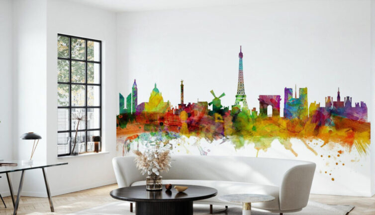 Paris skyline wall mural in office reception