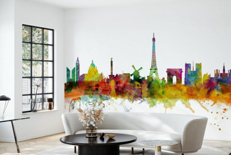 Paris skyline wall mural in office reception