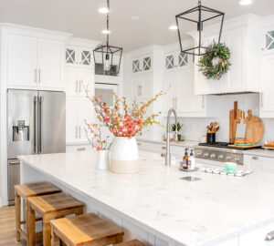 Kitchen with white counter tops