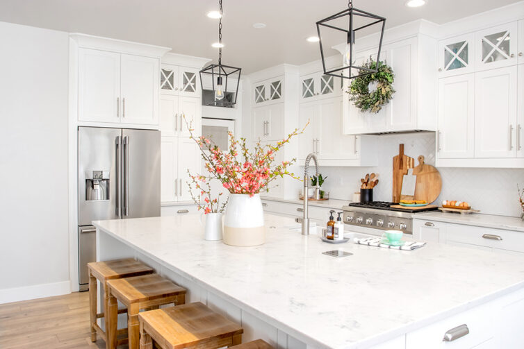 Kitchen with white counter tops