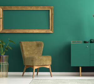 Green room with moss coloured slipper chair