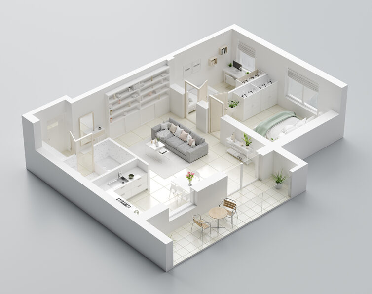 £D image of an apartment