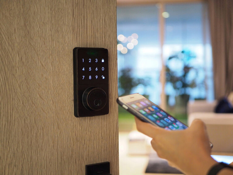 Unlocking Door With Mobile Phone At Home