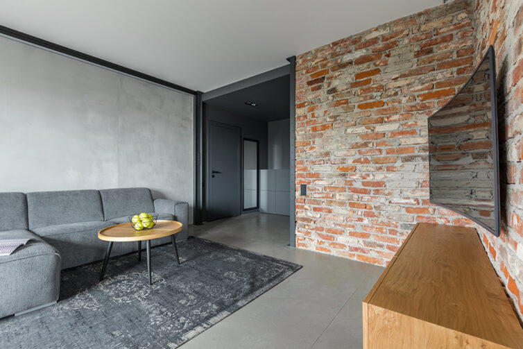 Apartment with concret wall and brick wall interior