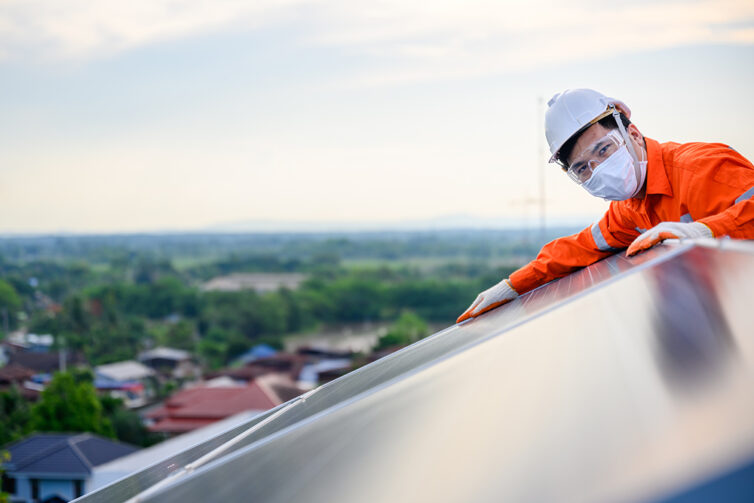 Solar panel instalation on roof of house