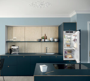 Modern dark kitchen units with intergrated Liebherr fridge