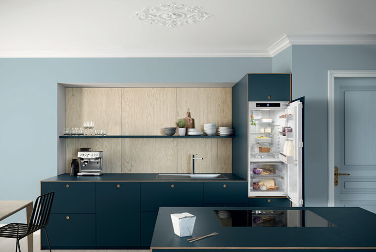 Modern dark kitchen units with intergrated Liebherr fridge