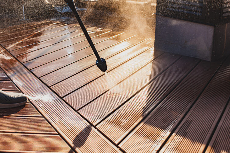 Garden decking cleaned with power wash