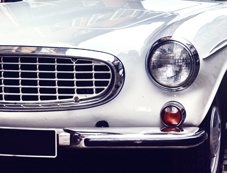 Classic car with shinny white paint work