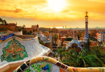 View of the city from Park Guell in Barcelona, Spain