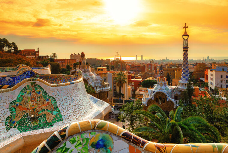 View of the city from Park Guell in Barcelona, Spain
