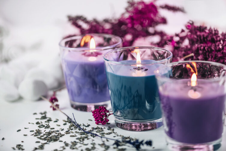 Purple and aqua scented candles