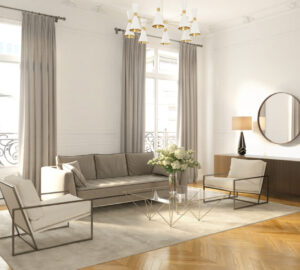 Elegant style Parisian interior, living room. 3D rendering