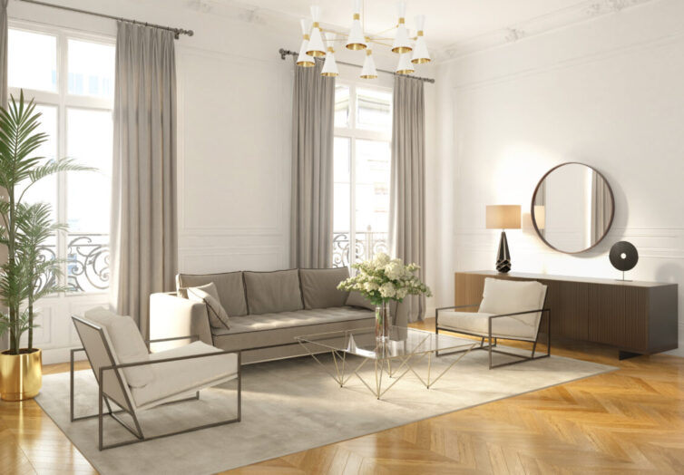 Elegant style Parisian interior, living room. 3D rendering