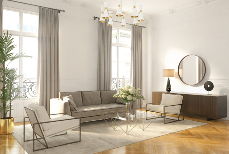 Elegant style Parisian interior, living room. 3D rendering