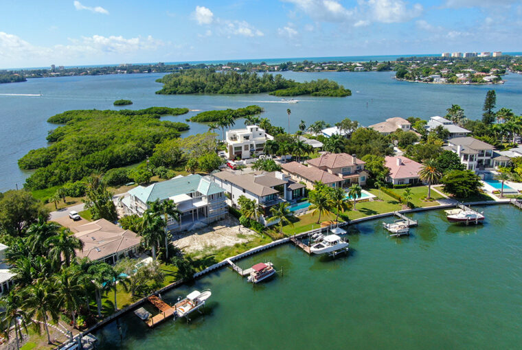 View of propery and sea at Bay Island, Sarasota, Florida, USA