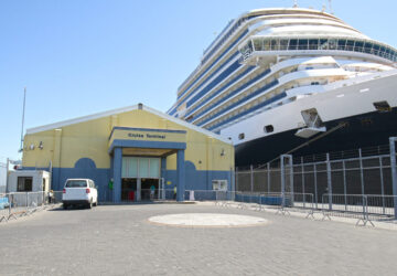 Large cruise ship in port