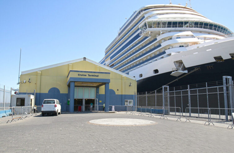 Large cruise ship in port