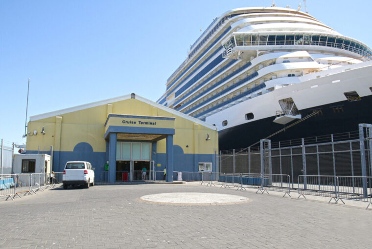 Large cruise ship in port