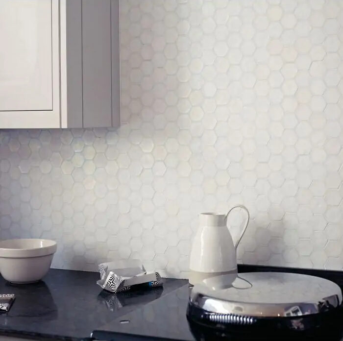 Iridescent Glass Mosaic - Iridescent Glass White Hexagon Tiles from Fired Earth