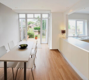 Modern white kitchen extension and kitchen